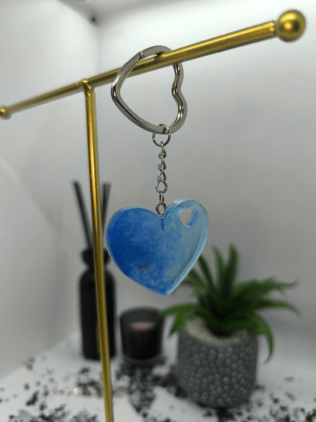 Porte clés coeur bicolore bleu 
