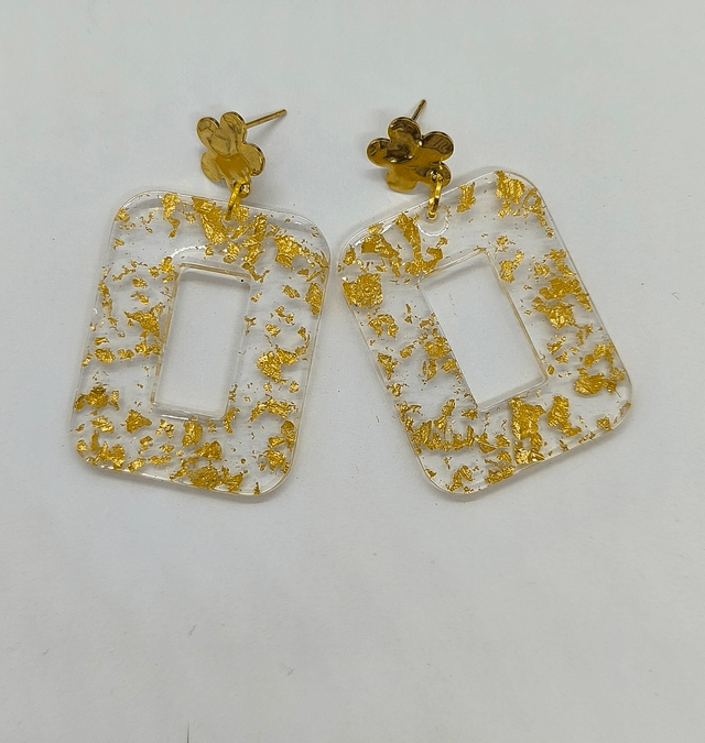 Boucles d'oreilles rectangle (large) feuilles d'or 