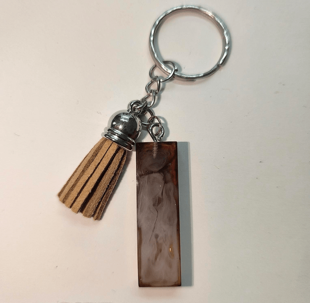 Porte clés initiale "I" marron marbré blanc 