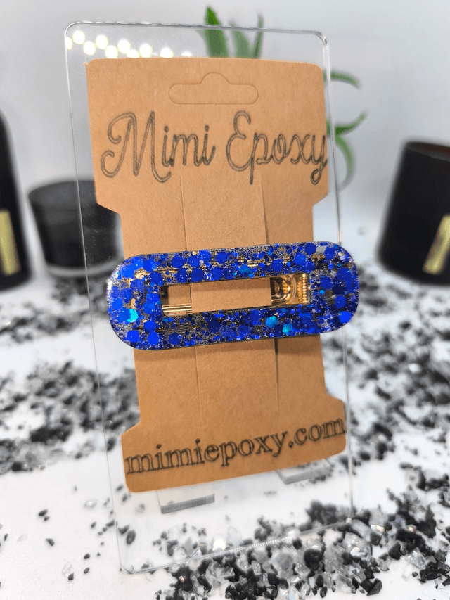 Barrette à cheveux rectangle bleu nuit transparent pailletté 