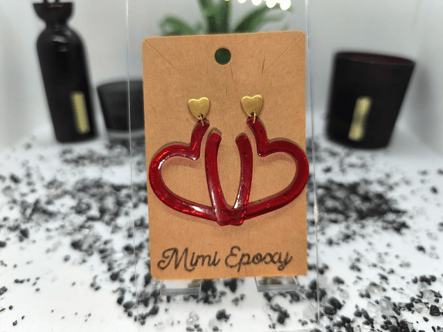 Boucles d'oreilles cœur rouge transparent 