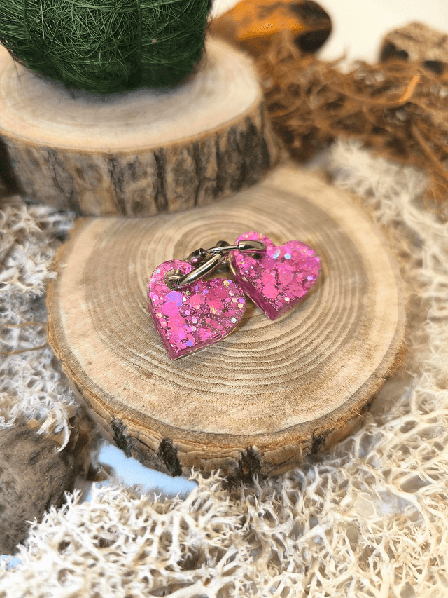 Pampilles interchangeables coeur rose pailletté holographique 