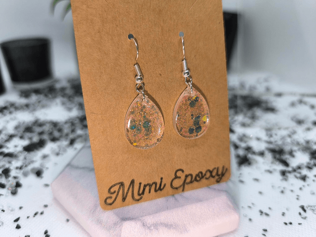 Boucles d'oreilles goutte transparent holographique rose 