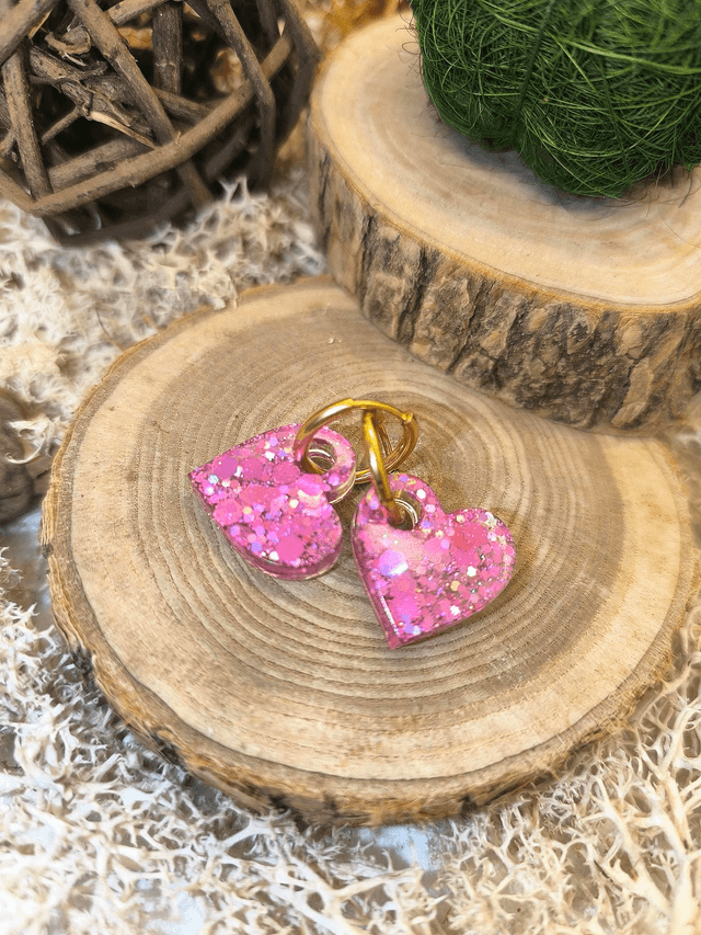 Pampilles interchangeables coeur rose pailletté holographique 