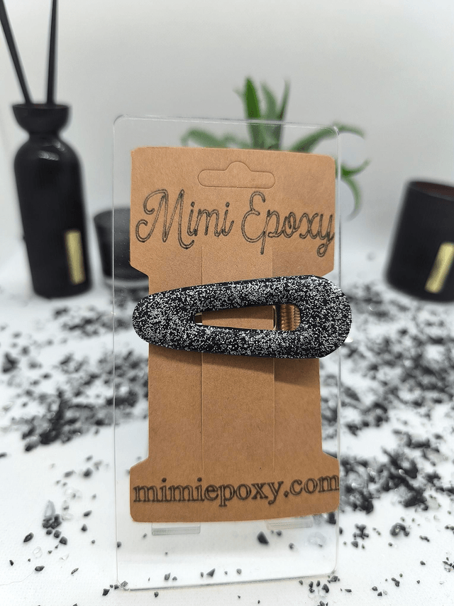 Barrette à cheveux triangle noir pailleté argenté 