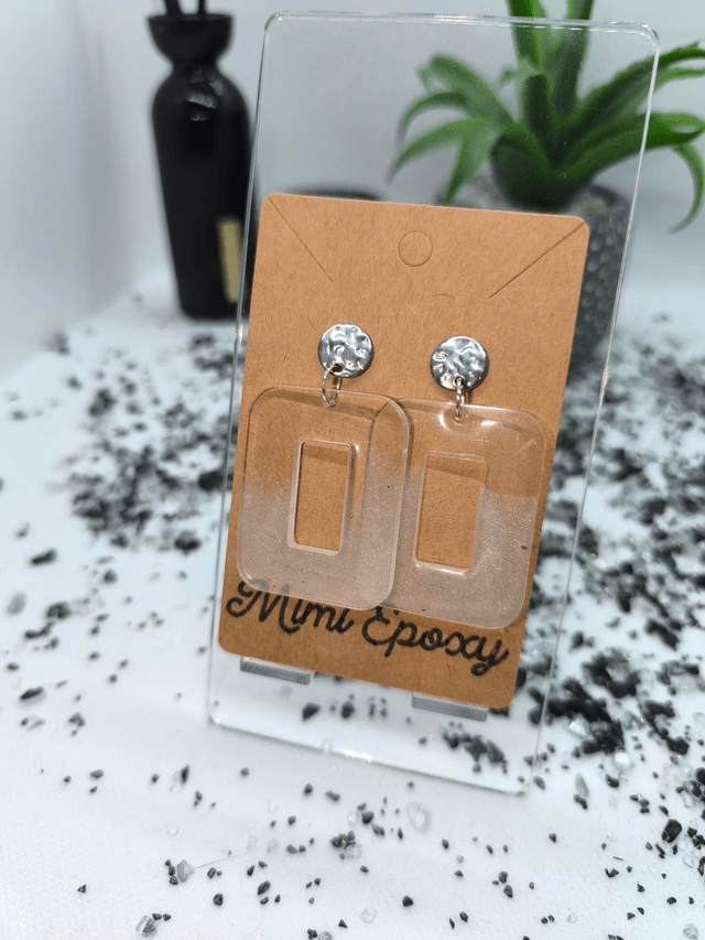 Boucles d'oreilles rectangle (large) blanc nacré fumé 