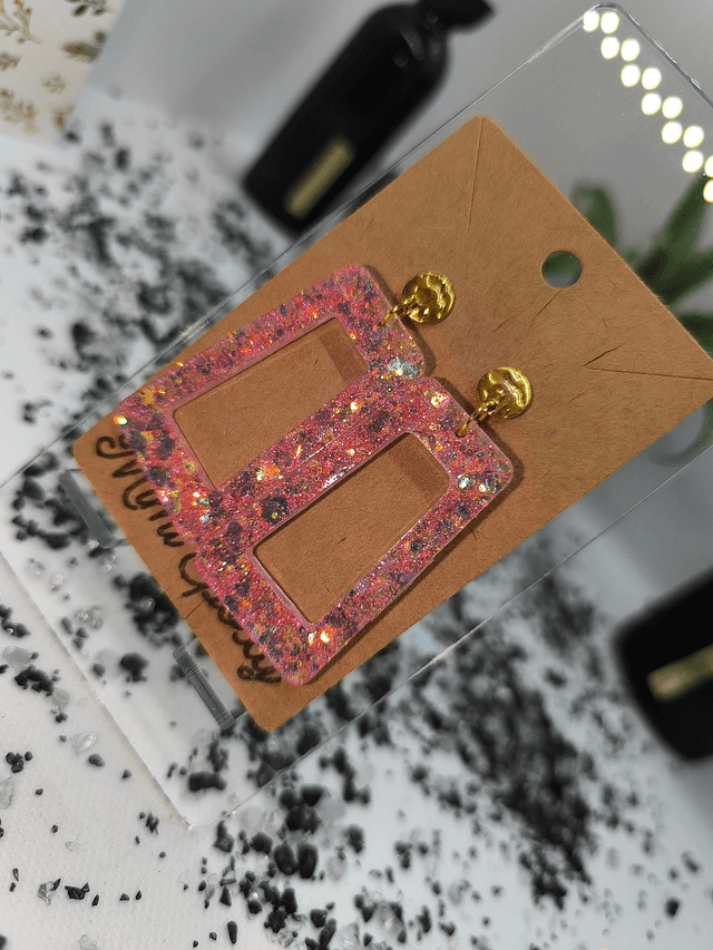 Boucles d'oreilles rectangle holographique framboise 