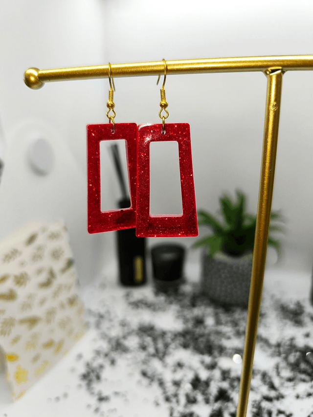 Boucles d'oreilles rectangle rouge pailletté 