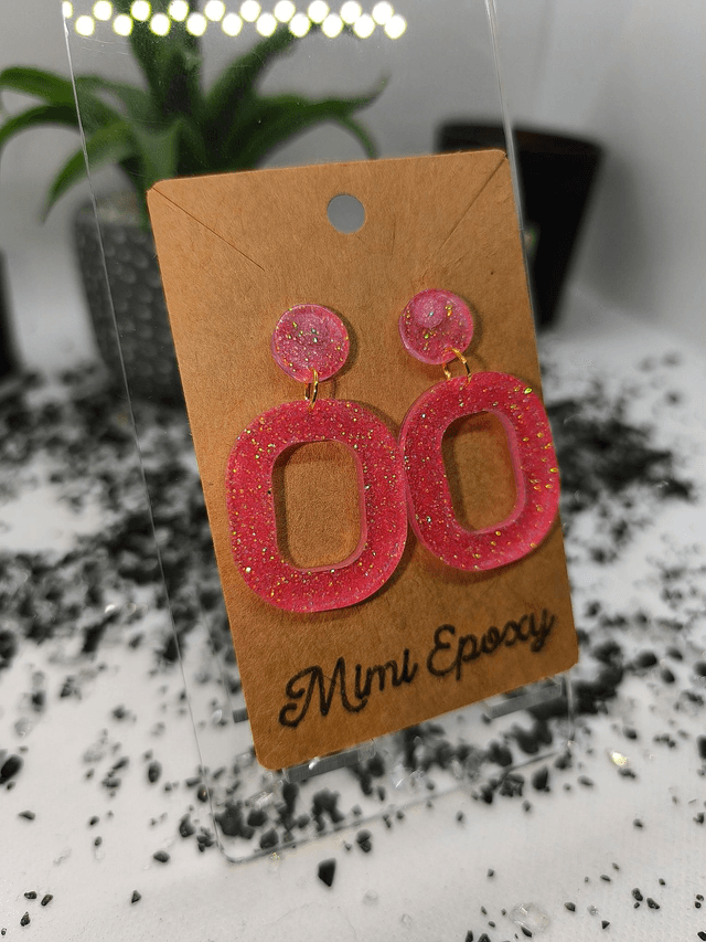 Boucles d'oreilles ovale rose pailletté 