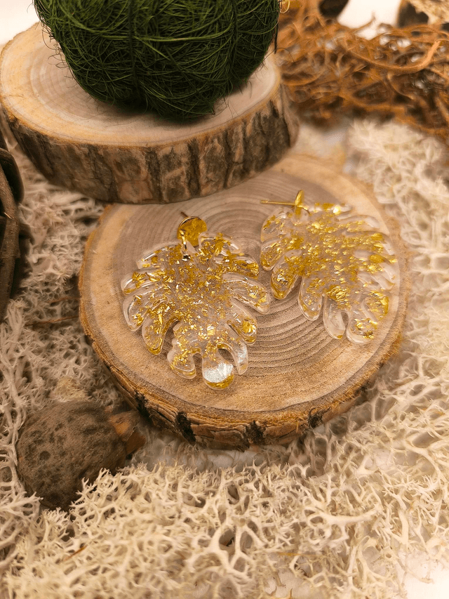Boucles d'oreilles Monstera feuilles d'or 
