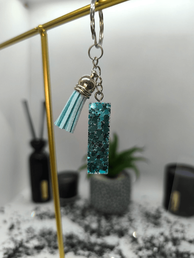 Porte clés initiale "I" bleu pailletté 
