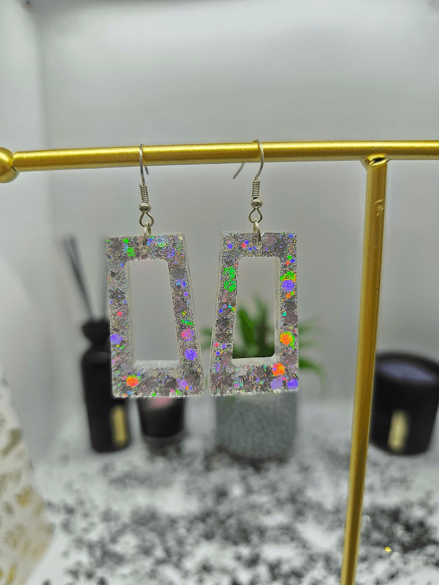 Boucles d'oreilles rectangles holographiques 