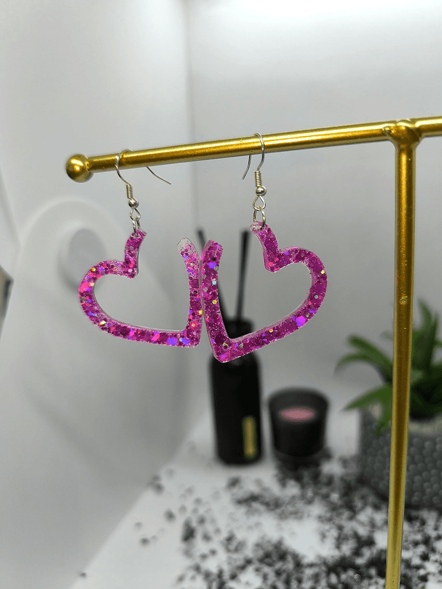Boucles d'oreilles coeur rose pailletté 