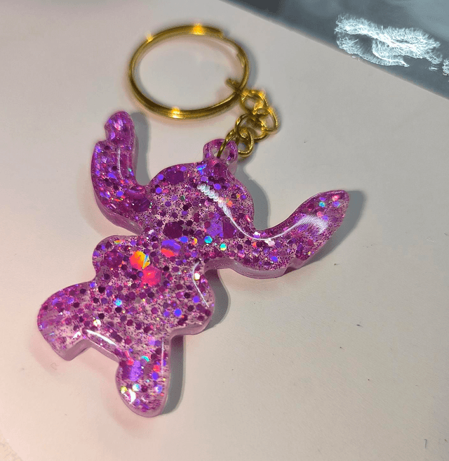 Porte clés Stitch rose pailletté 
