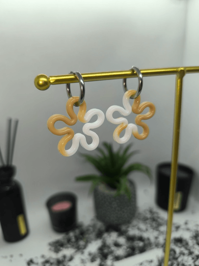 Pampilles interchangeables FLORA bicolore beige et blanc 