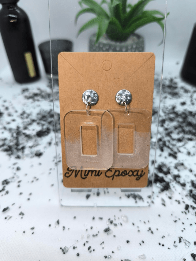 Boucles d'oreilles rectangle (large) blanc nacré fumé 
