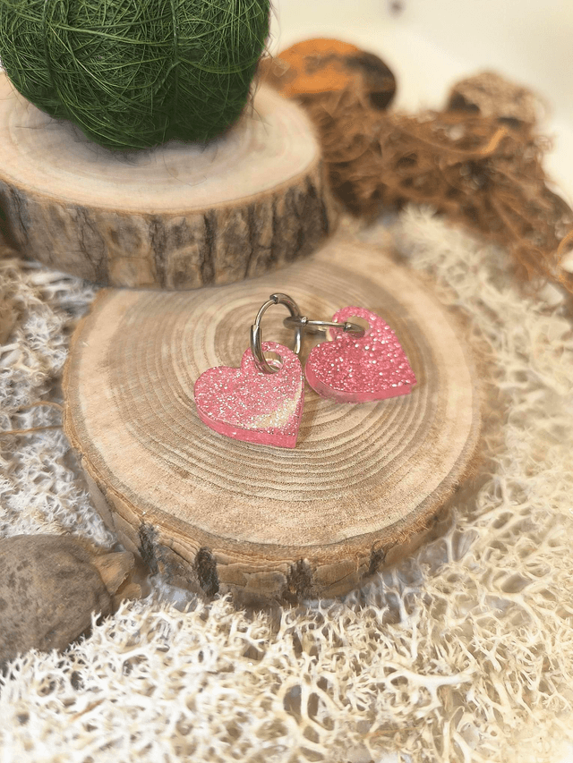 Pampilles interchangeables coeur rose pailletté 