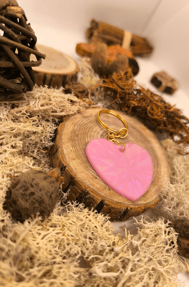 Porte clés holographique rose nacré 
