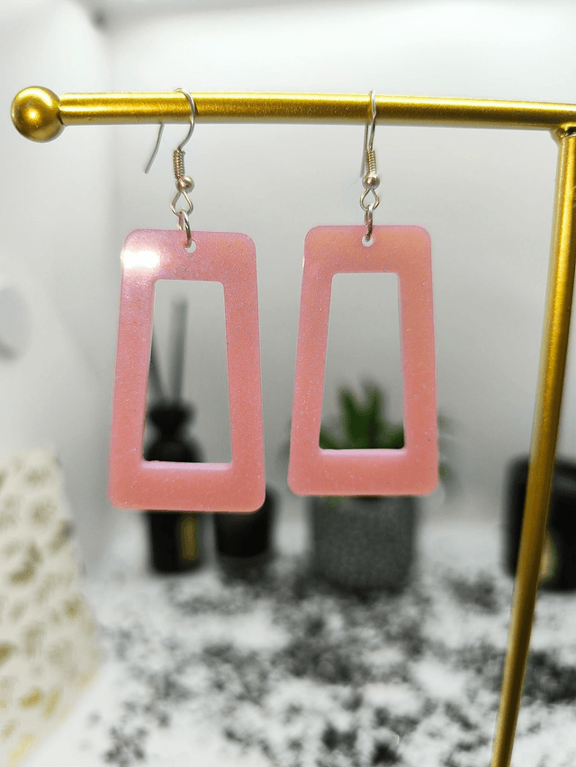 Boucles d'oreilles rectangle rose nacré 