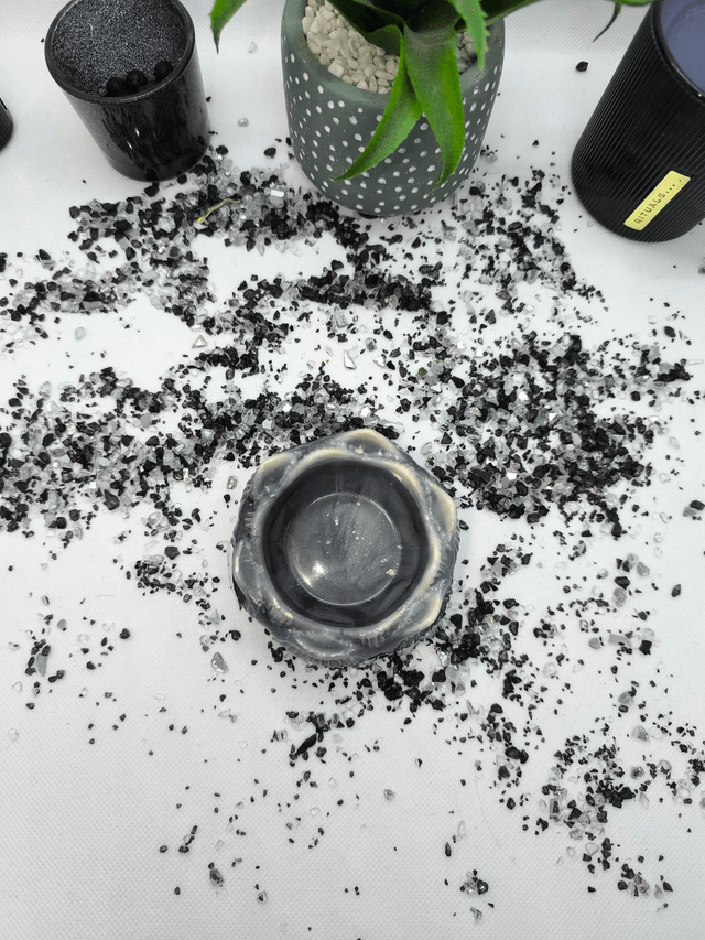Bougeoir fleur de lotus blanc nacré et gris 