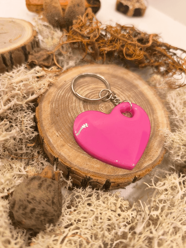 Porte clés coeur rose fuchsia 