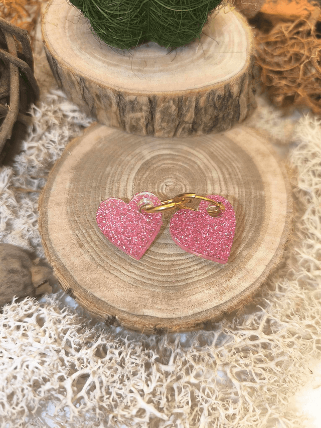 Pampilles interchangeables coeur rose pailletté 