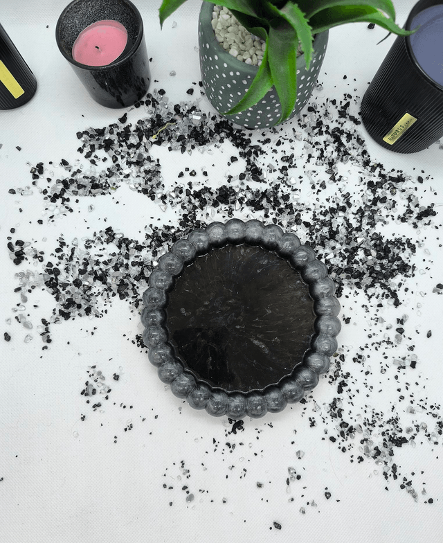 Plateau rond bubble noir et blanc nacré 