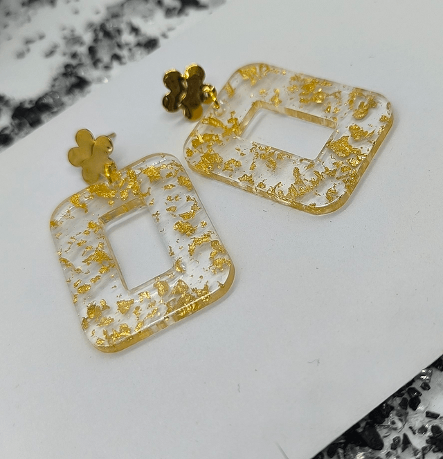 Boucles d'oreilles rectangle (large) feuilles d'or 