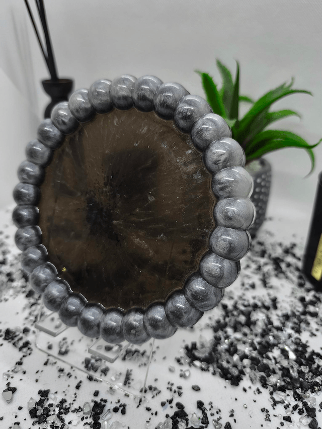 Plateau rond bubble noir et blanc nacré 