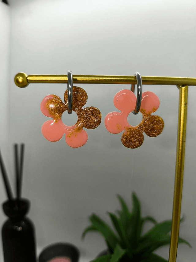 Pampilles interchangeables BORA bicolore rose et feuilles d'or 
