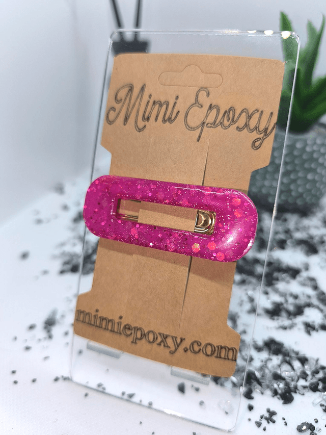 Barrette à cheveux rectangle rose pailletté 