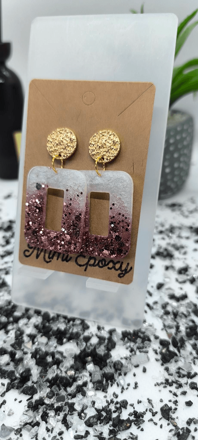 Boucles d'oreilles blanc nacré paillettes rose 