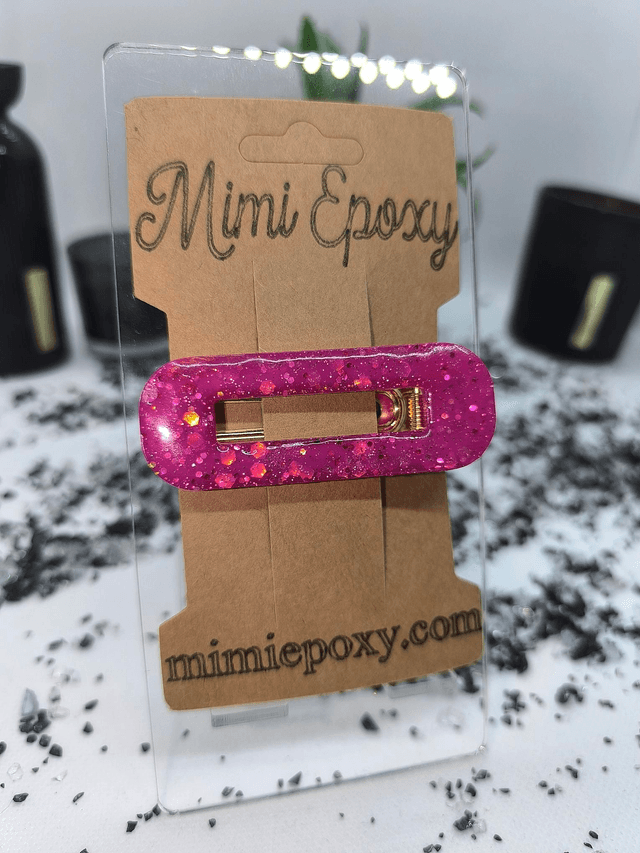 Barrette à cheveux rectangle rose pailletté 
