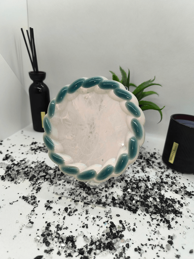 Plateau rond torsadé blanc et bleu 
