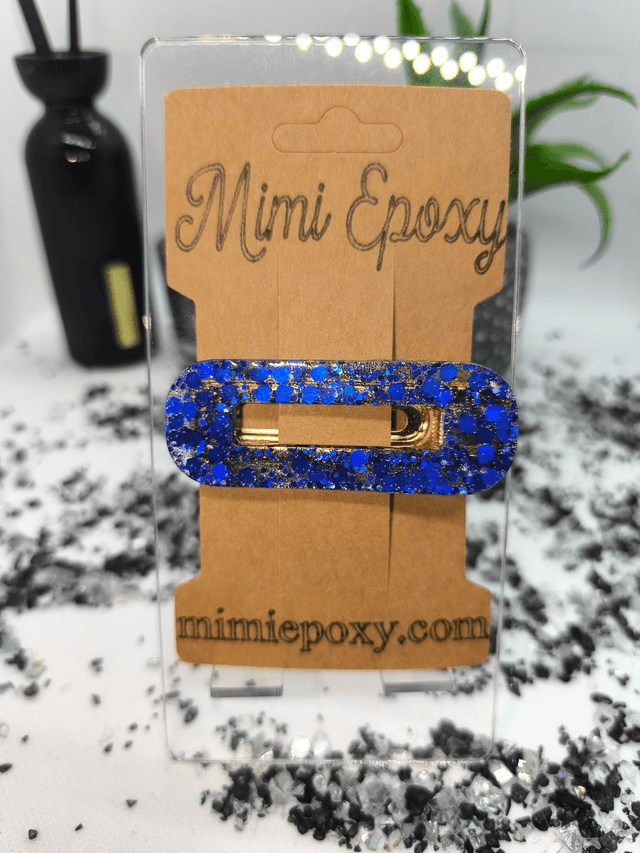 Barrette à cheveux rectangle bleu nuit transparent pailletté 