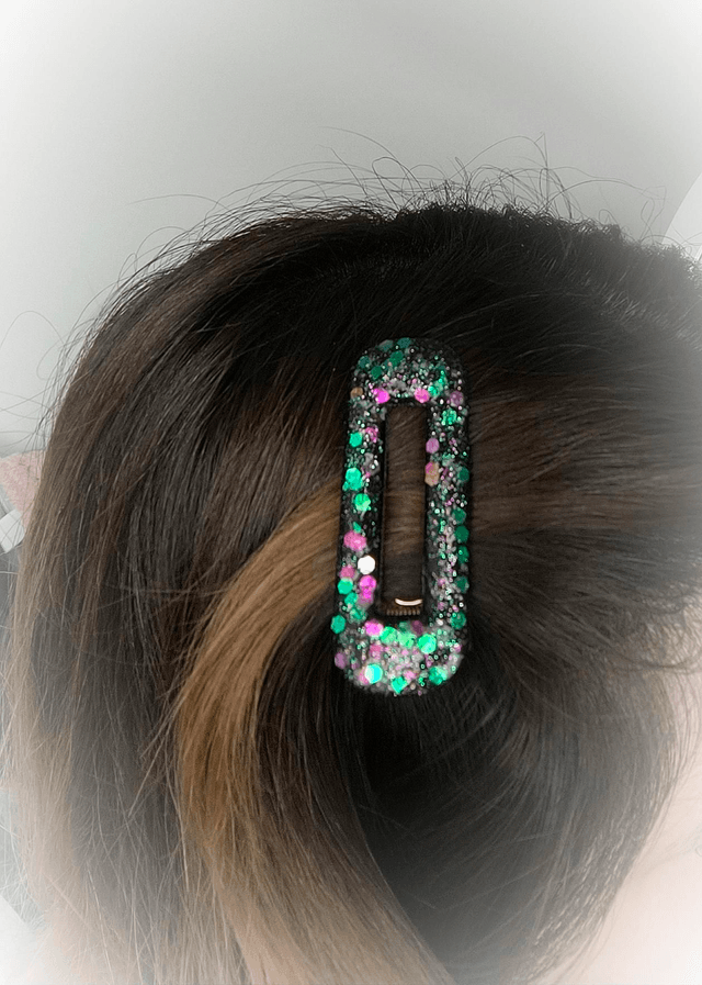 Barrette à cheveux rectangle noir holographique 