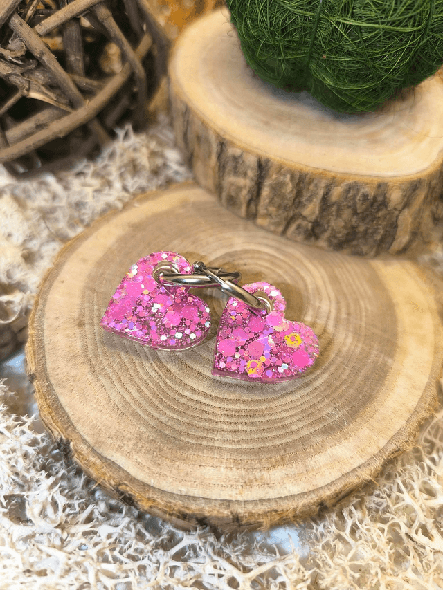 Pampilles interchangeables coeur rose pailletté holographique 