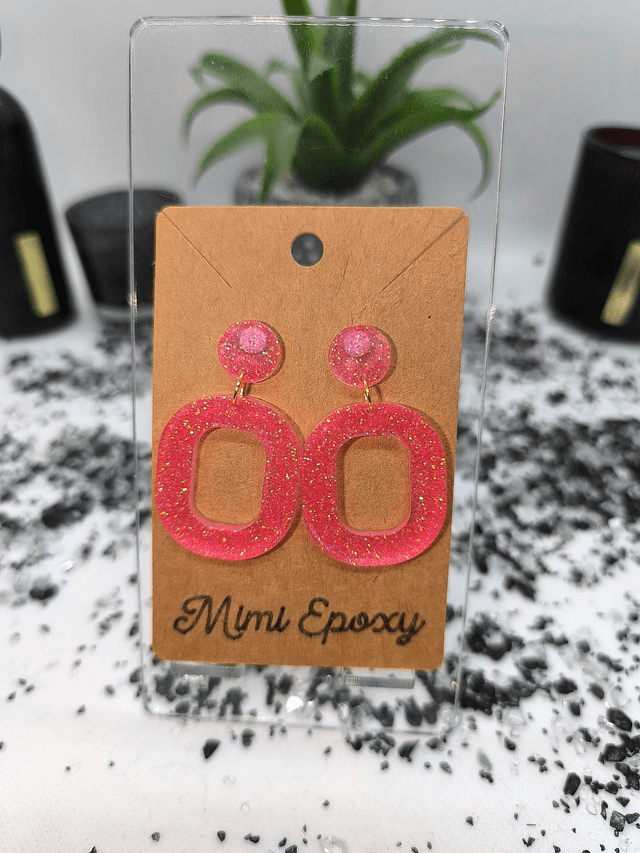Boucles d'oreilles ovale rose pailletté 