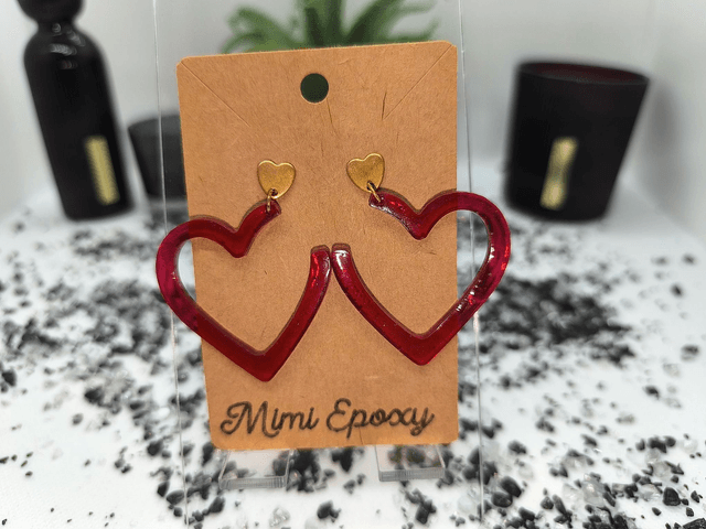 Boucles d'oreilles cœur rouge transparent 
