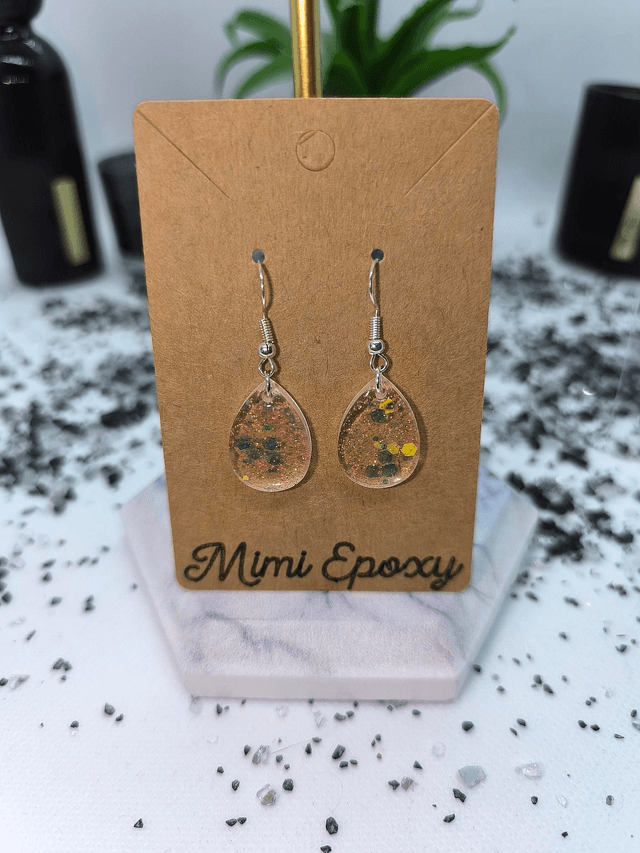 Boucles d&#039;oreilles goutte transparent holographique rose 