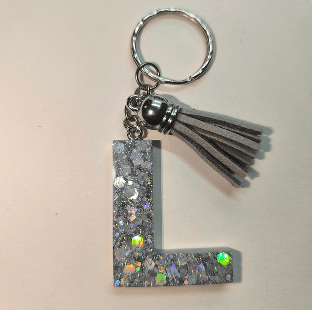Porte clés initiale &quot;L&quot; argenté holographique 