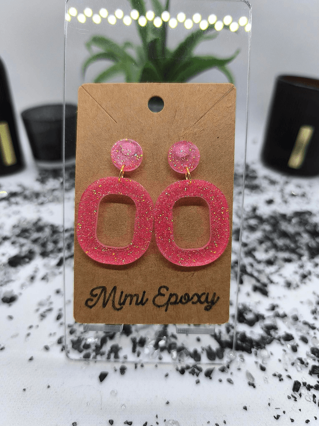 Boucles d&#039;oreilles ovale rose pailletté 
