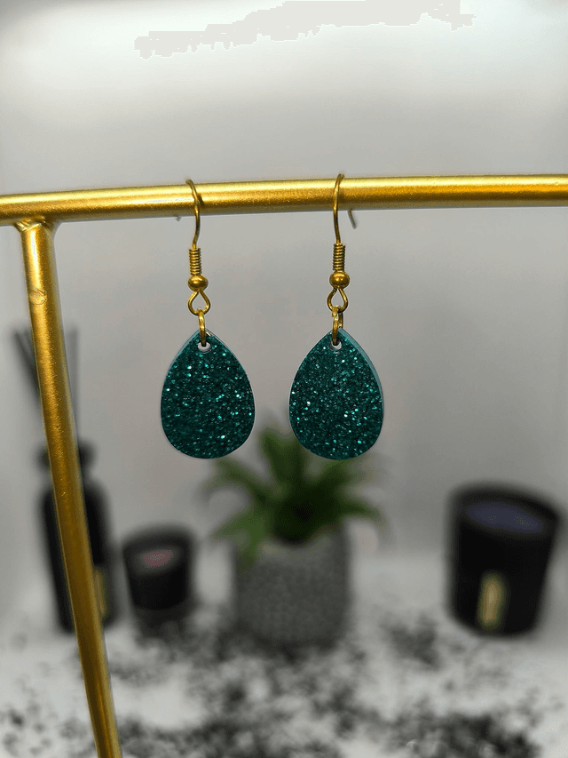 Boucles d&#039;oreilles goutte bleu canard pailleté 