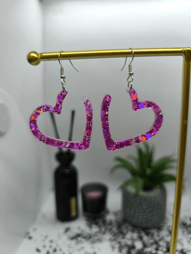 Boucles d&#039;oreilles coeur rose pailletté 