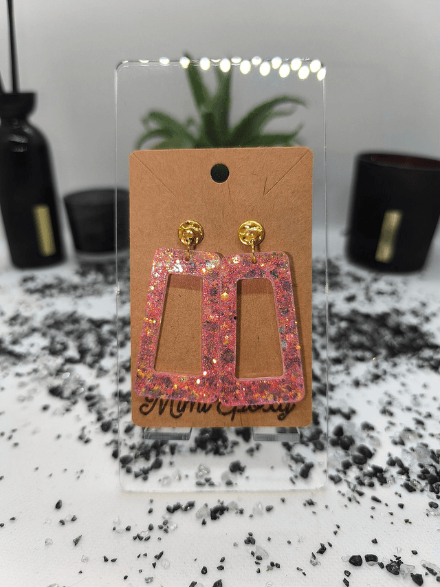 Boucles d&#039;oreilles rectangle holographique framboise 