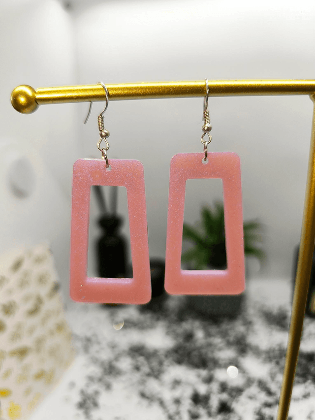 Boucles d&#039;oreilles rectangle rose nacré 