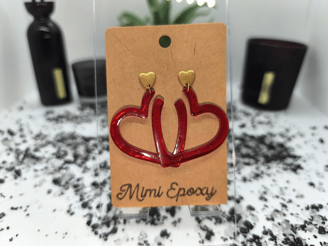 Boucles d&#039;oreilles cœur rouge transparent 