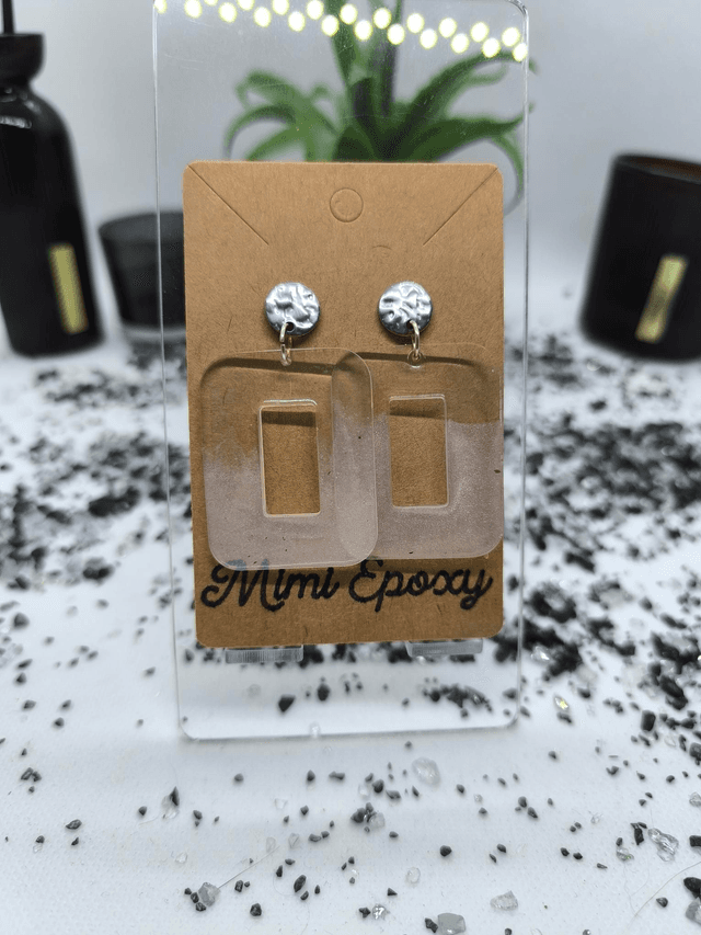 Boucles d&#039;oreilles rectangle (large) blanc nacré fumé 
