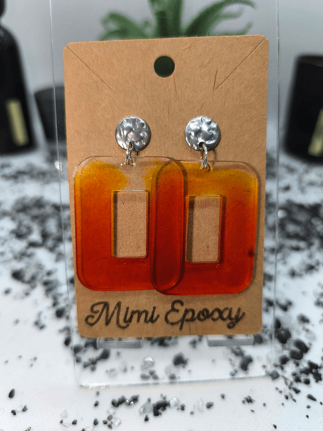 Boucles d&#039;oreilles rectangle (large) orange fumé 