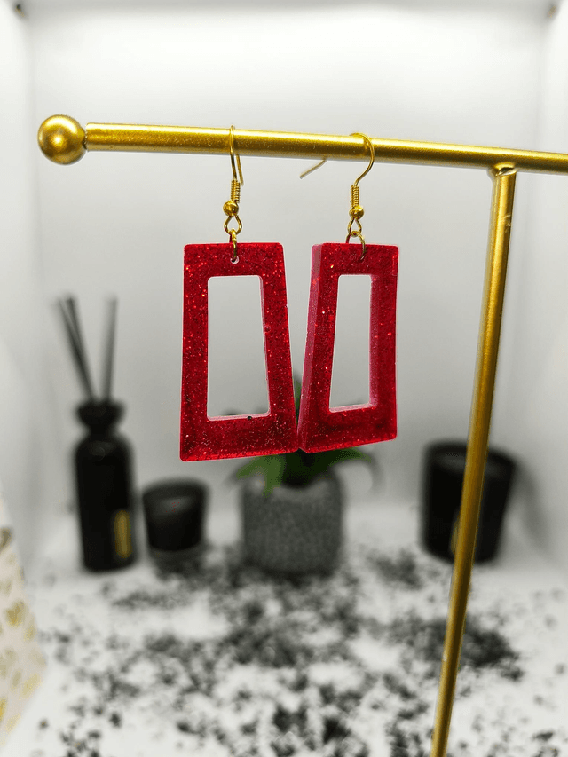 Boucles d&#039;oreilles rectangle rouge pailletté 